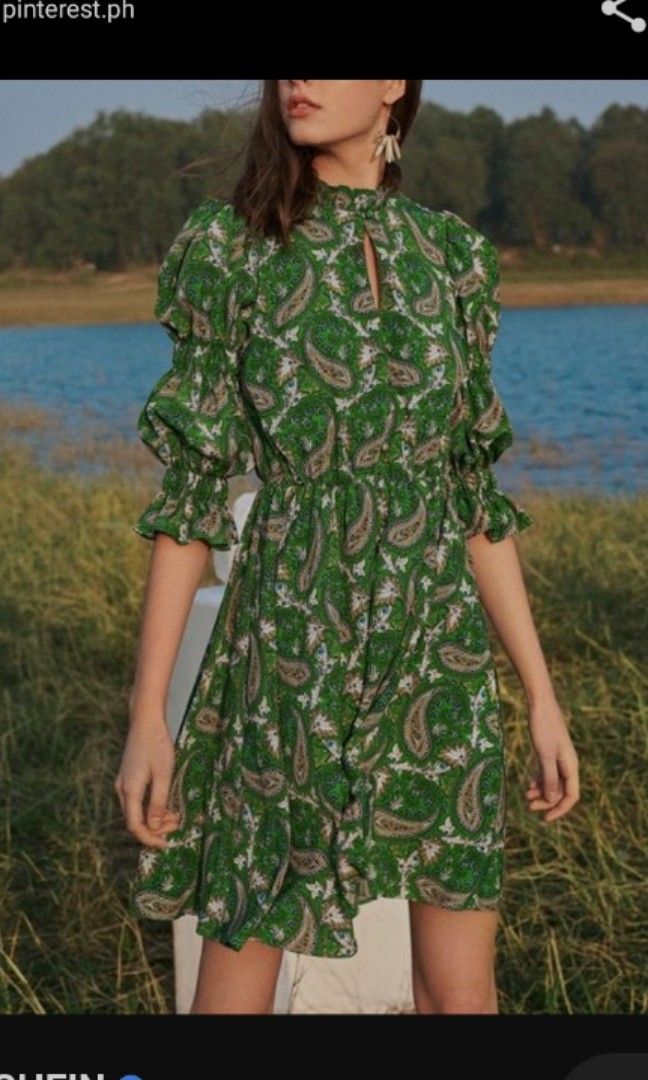 green floral dress shein Shein Floral Print Tie Front Flounce Sleeve Dress | Dress main image 1