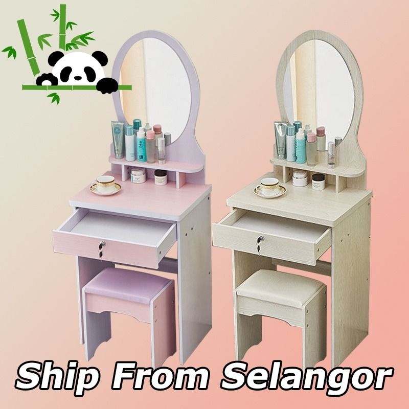 Simple Dressing Table With Mirror And Free Stool Make Up Table Storage Bedroom Simple Modern Minimalist Nordic Design Mini Cosmetic Wood