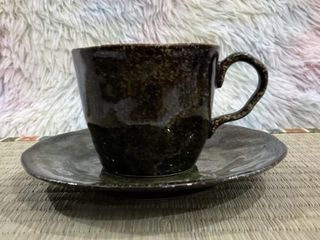 Stoneware Glaze Moss Green Coffee Mug Tea Cup and Saucer with Signature Markings with Box, 1duo available - P225.00 Take All