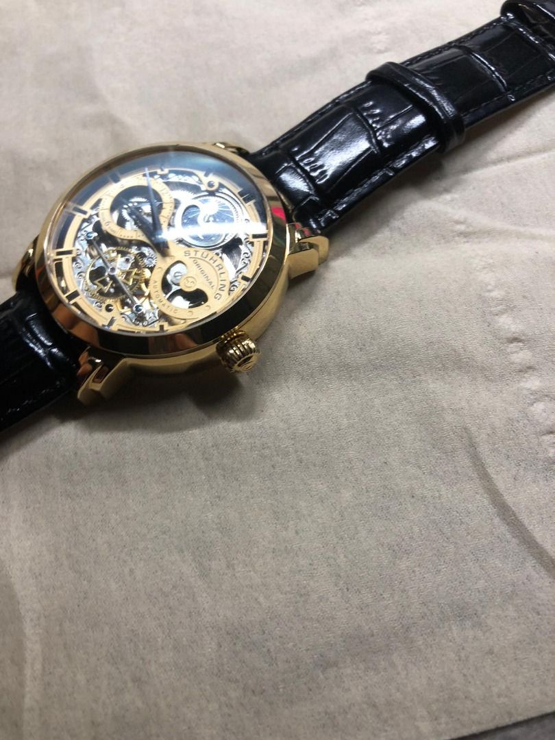 Stuhrling original black alligator leather watch online