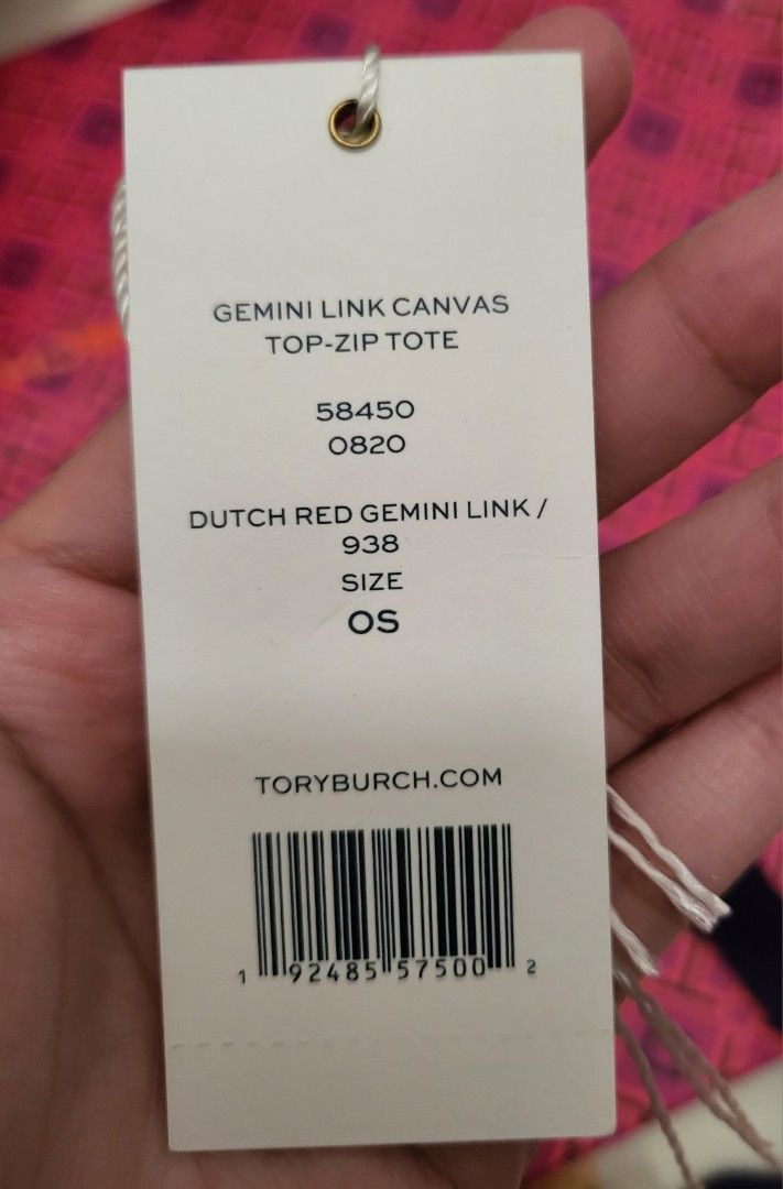Tory Burch Gemini Link Canvas Top Zip Small Tote Bag Dutch Red