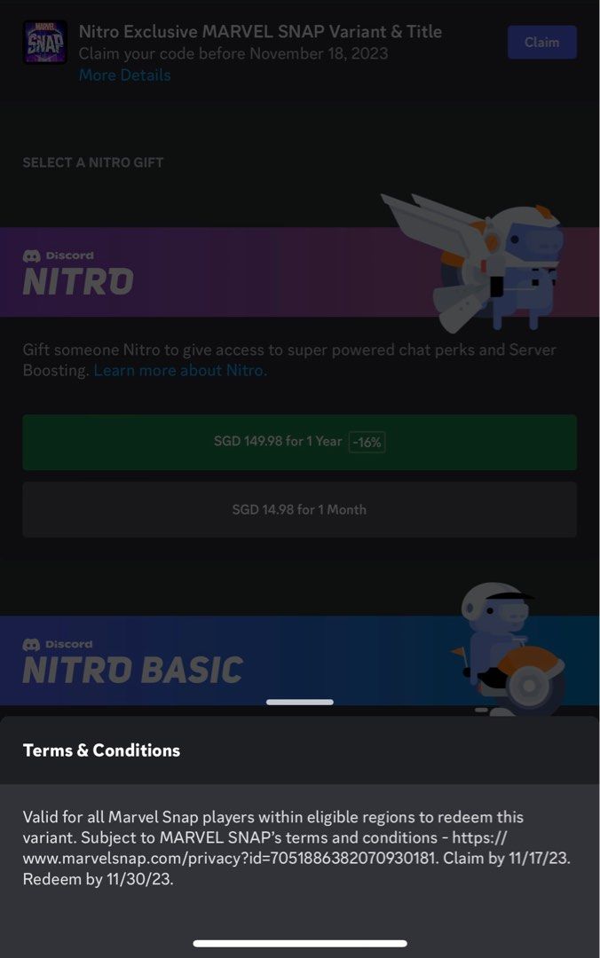 Marvel SNAP Variant and Title (Discord Nitro Code)