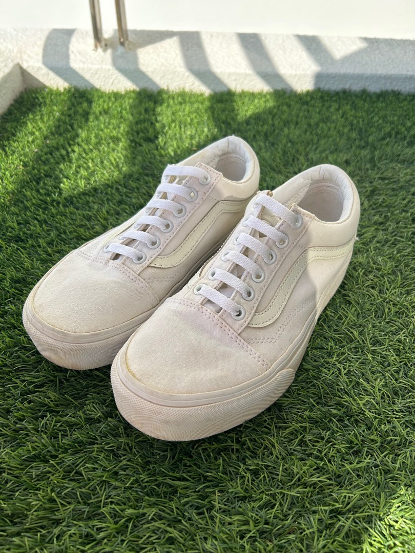 All white old skool cheap platform vans