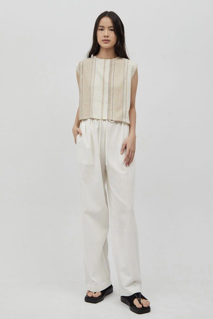 White drawstring sale linen pants