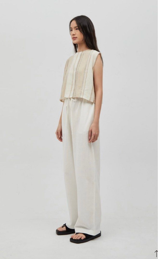White drawstring linen outlet pants