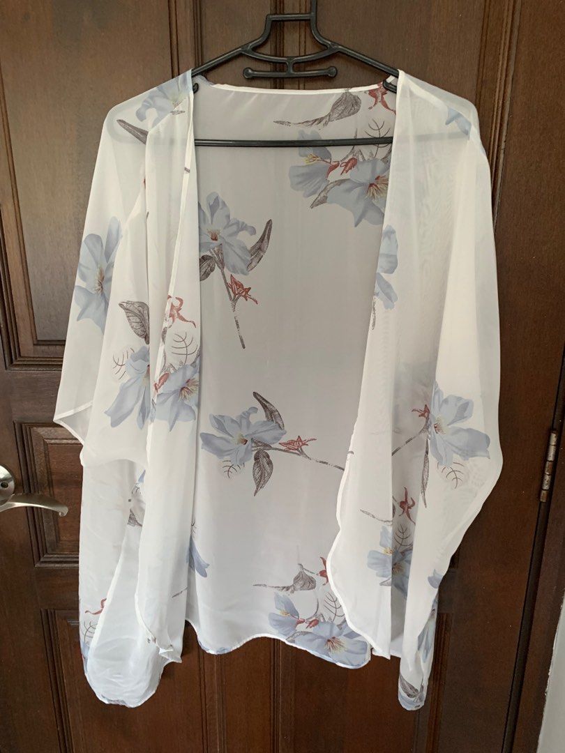 White floral kimono cover up Women s Fashion Coats Jackets and