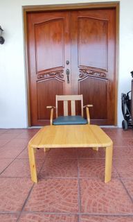 wooden low chair and folding table