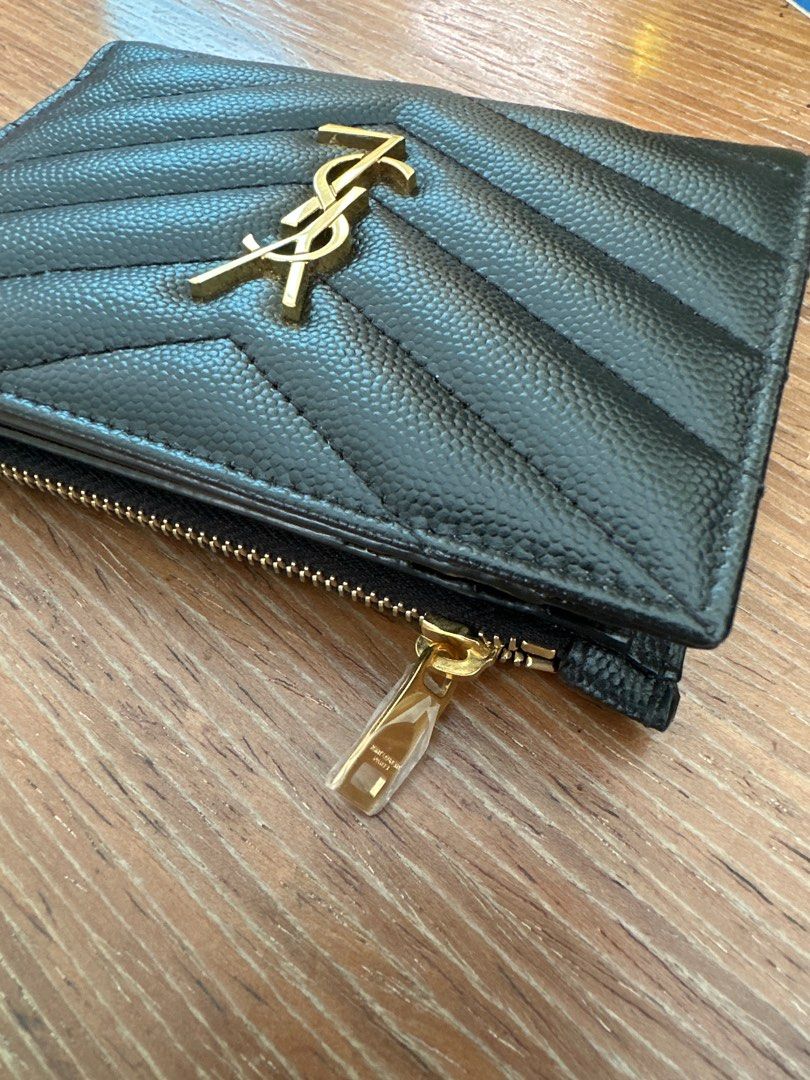 Saint Laurent Cassandre Matelasse Zipped Fragments Card Case De Poudre  Embossed Fog in Calfskin Leather with Gold-tone - US