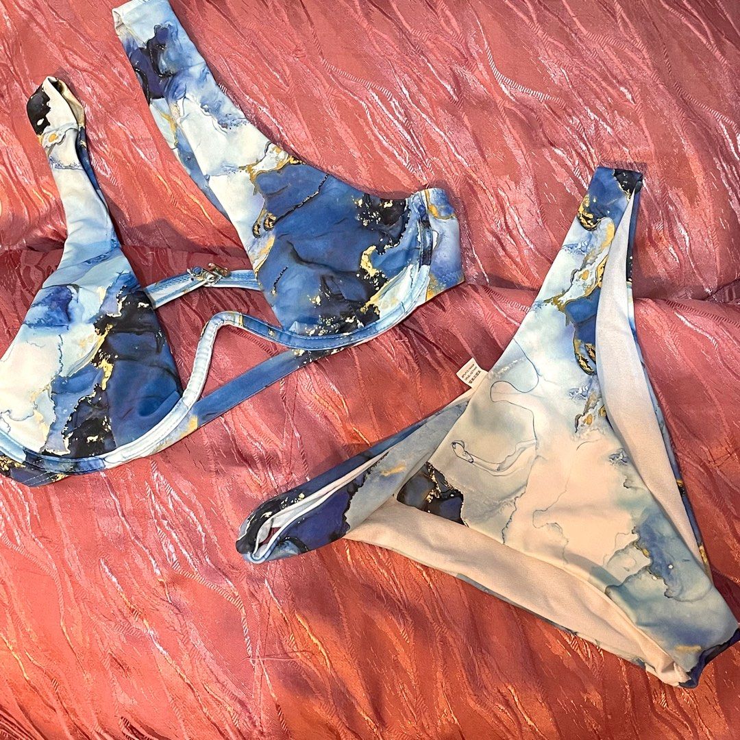 Zaful Marble Print Two Piece Swimsuit
