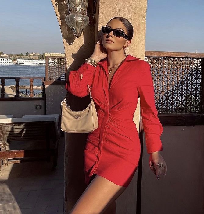 Red linen sale dress zara