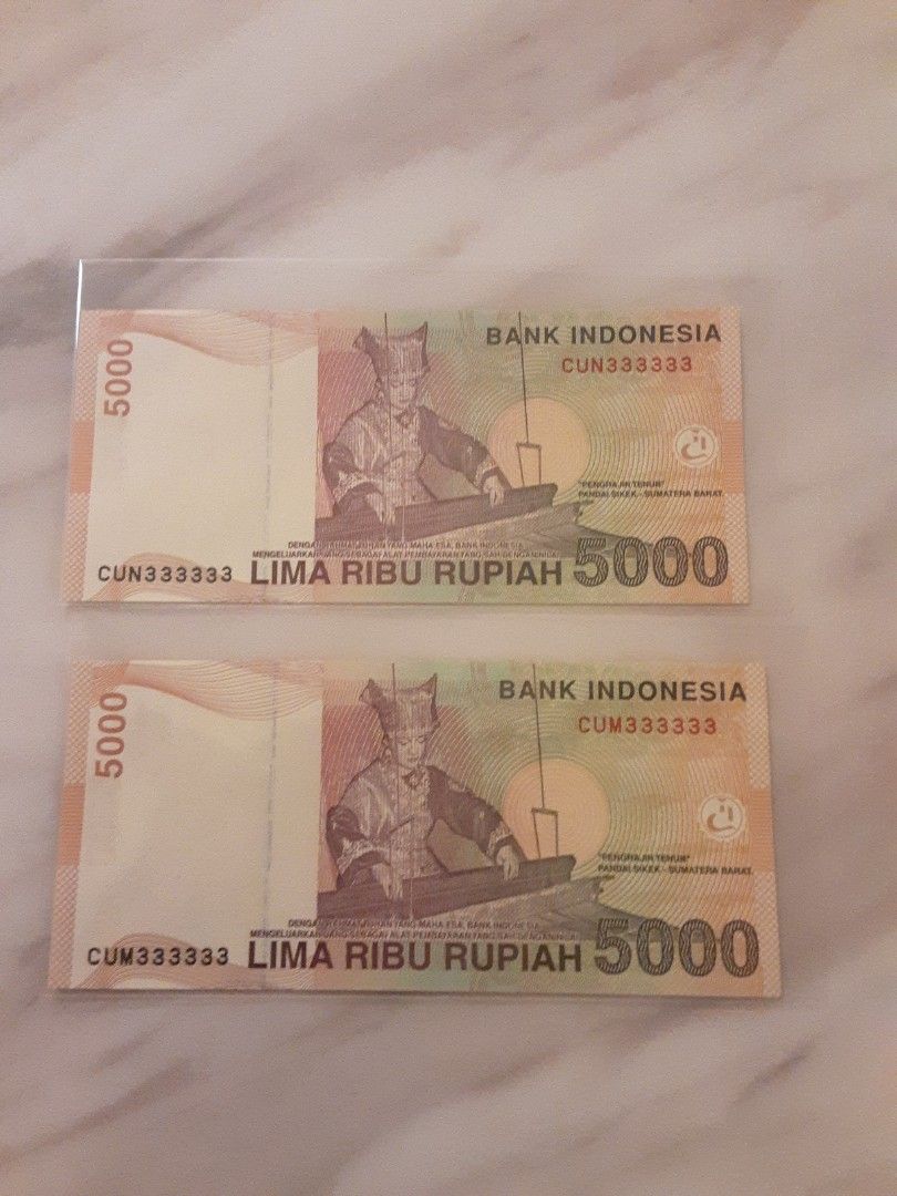 2001 Indonesia 5000 Rupiah with identical nice numbers, Hobbies & Toys ...
