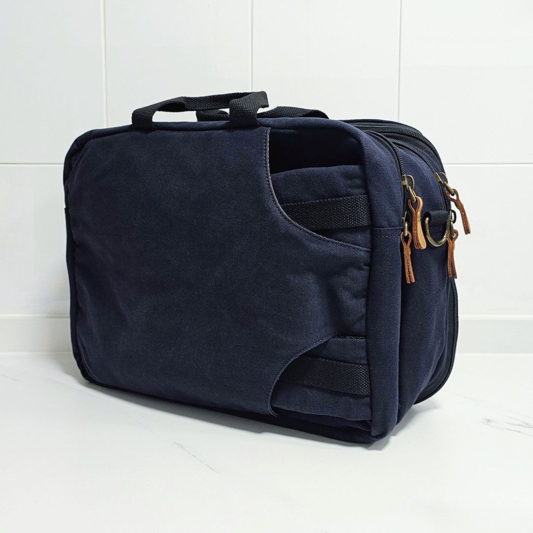 3 Ways Convertible Expandable Laptop Backpack Hand Carry Travel Luggage Canvas Navy Blue
