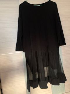 正韓 黑色透紗休閒洋裝