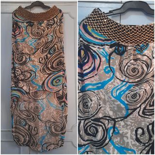Abstract Spirals and Swirls Print High Low Skirt with Sequined Garter Waist