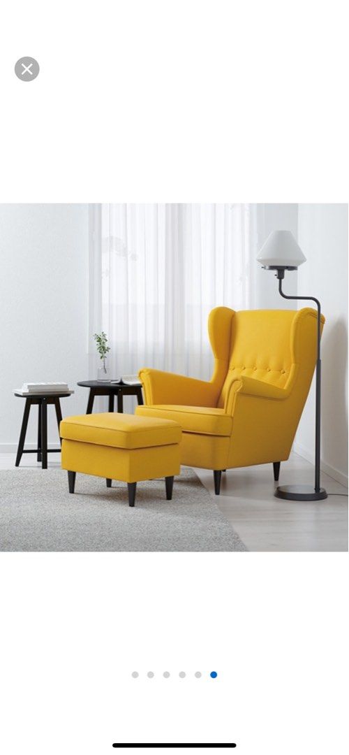 Armchair and footstool IKEA STRANDMON Armchair and footstool Skiftebo yellow Furniture Home Living Furniture Chairs on Carousell