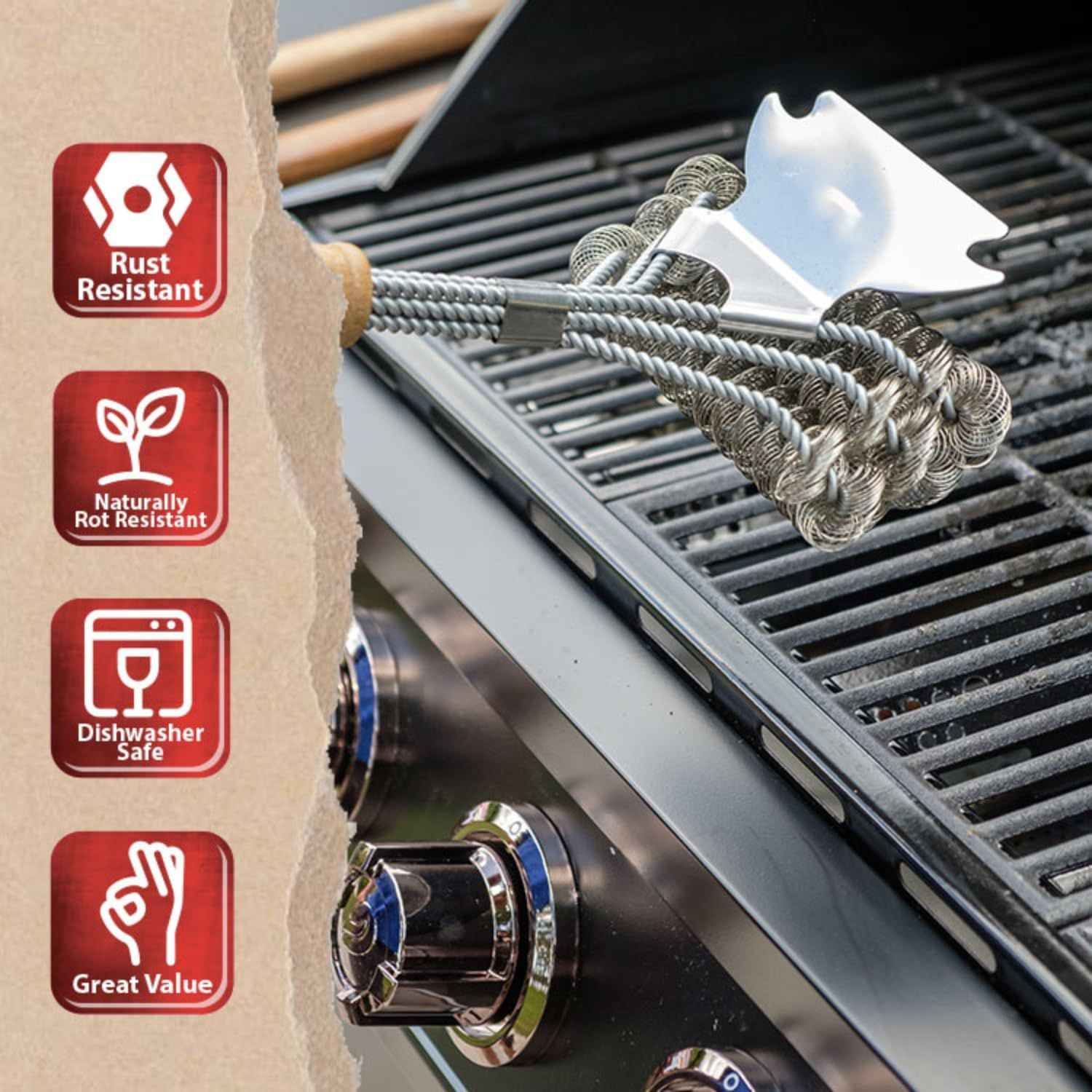 Grillart Grill Brush and Scraper with Deluxe Handle - Safe