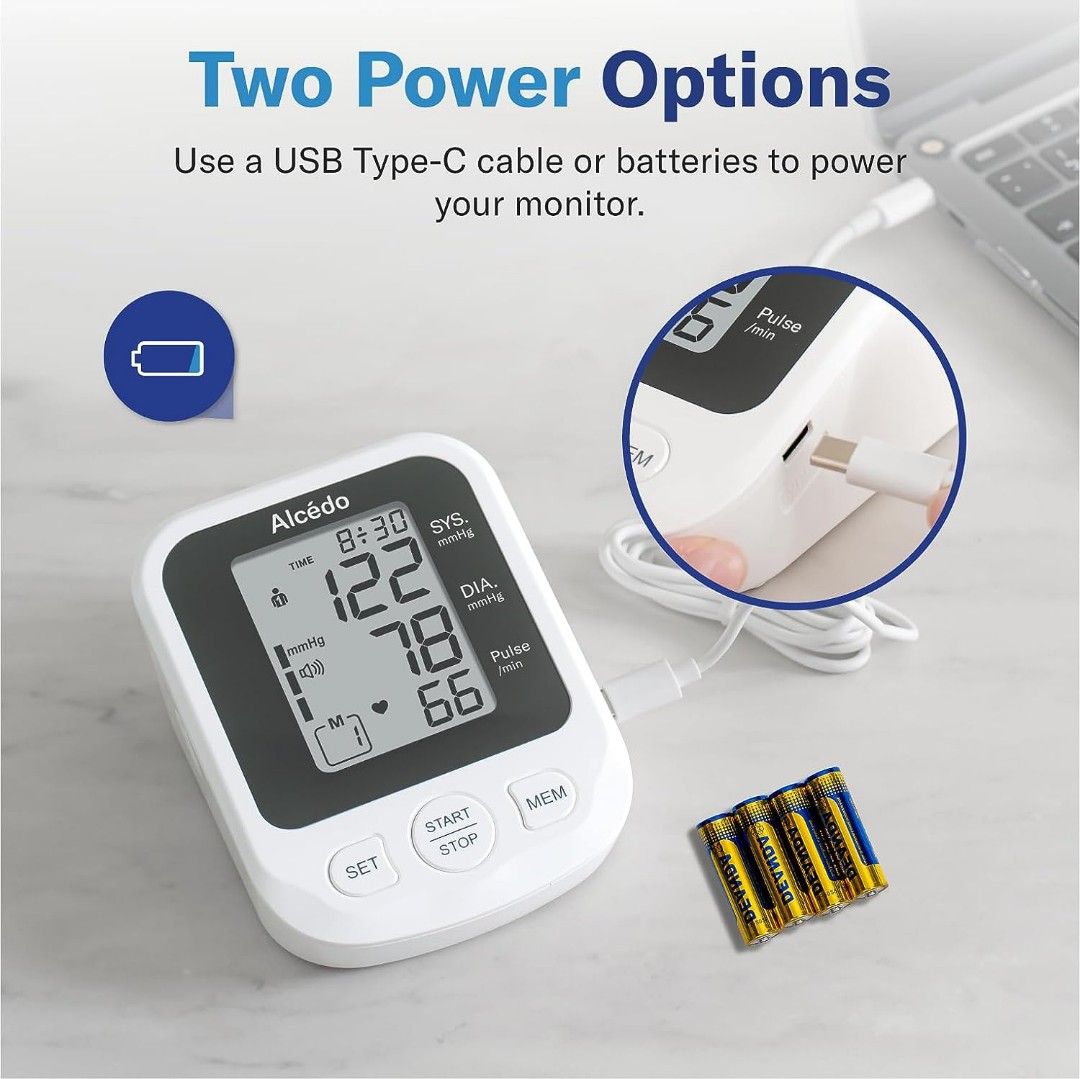 Alcedo Blood Pressure Monitor for Home Use, Accurate Upper Arm BP Machine  with Large Cuff, Alarm Reminder, 2 x 120 Memory, Talking Function, FSA/HSA