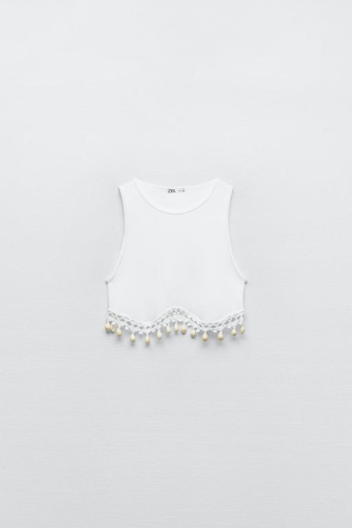 BNWT Zara Seamless Shell Ribbed Crop Tank Top in White, Women's