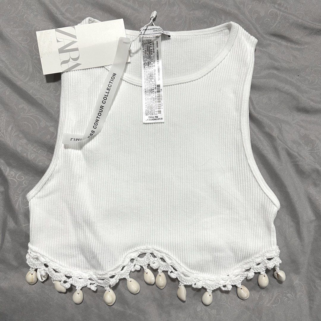 BNWT Zara Seamless Shell Ribbed Crop Tank Top in White, Women's