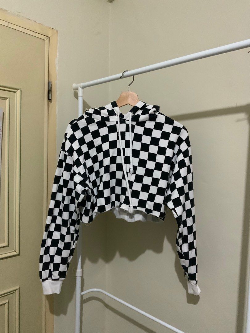 Checkered crop hoodie online