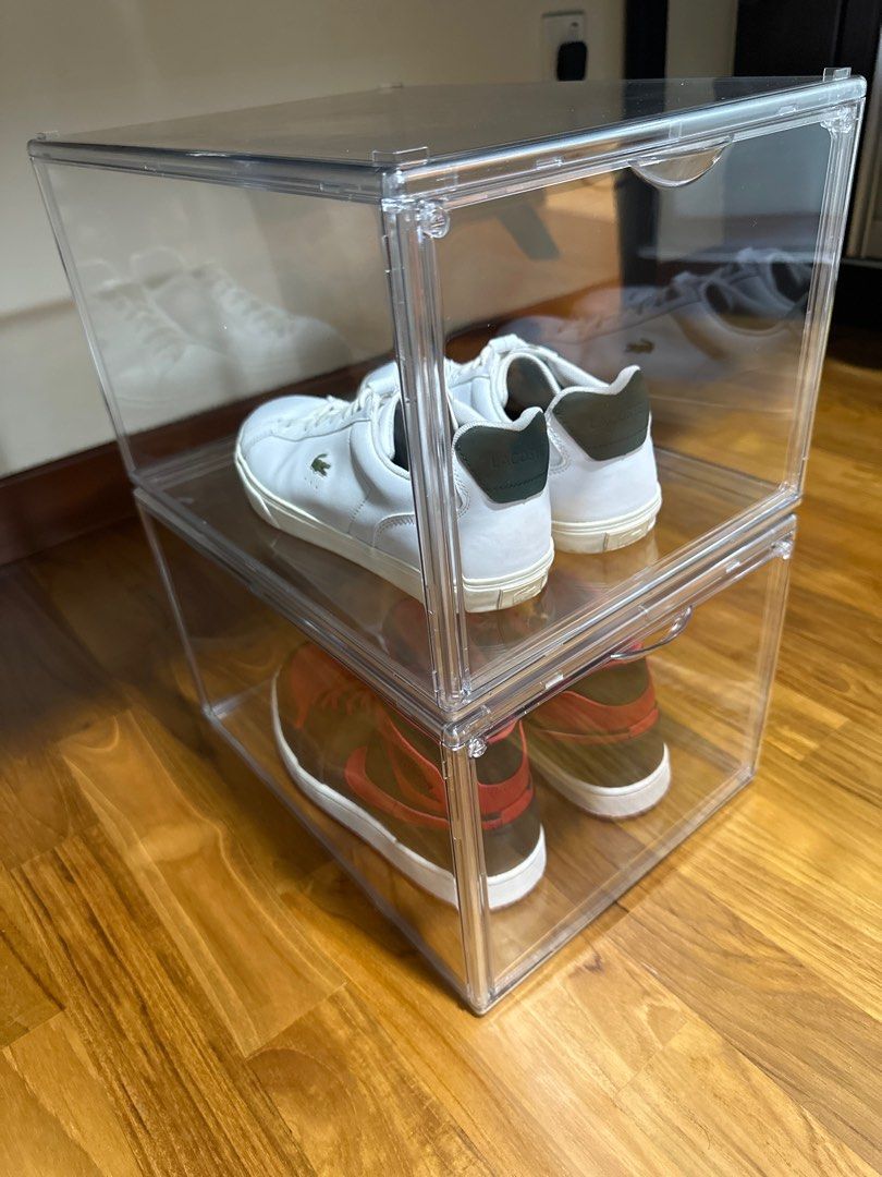 Clear acrylic magnetic shoe storage box Furniture Home Living Furniture Other Home Furniture on Carousell