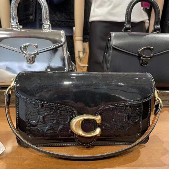 Coach Tabby Signature Embossed Logo Patent Leather Shoulder Bag 20