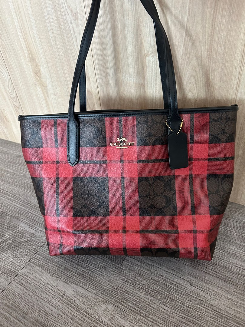 Red and black plaid coach purse outlet