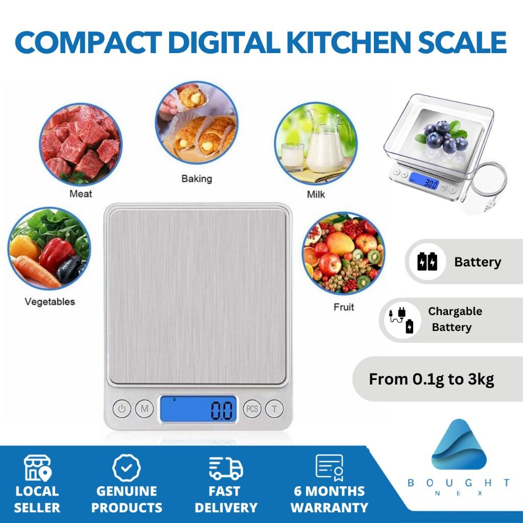 Digital Kitchen Food Scale, 3Kg/0.1g USB Recharging Kitchen Scale