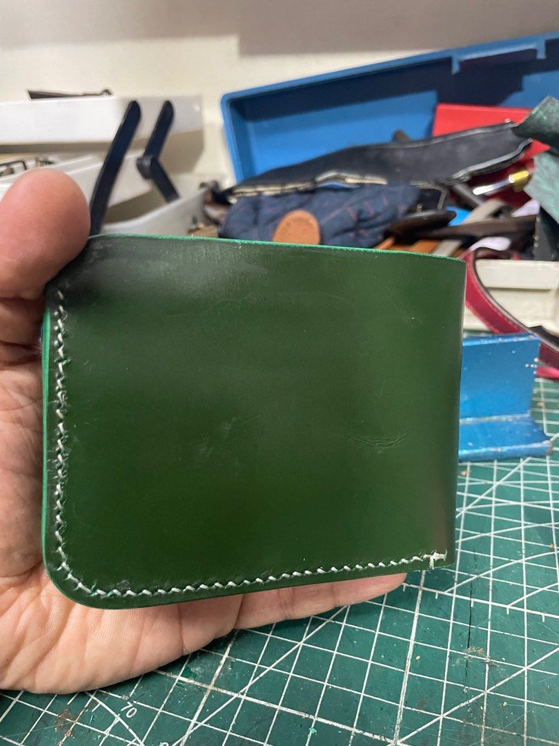 HANDMADE Small Womens Leather Green Kiss Lock Wallet Vintage 