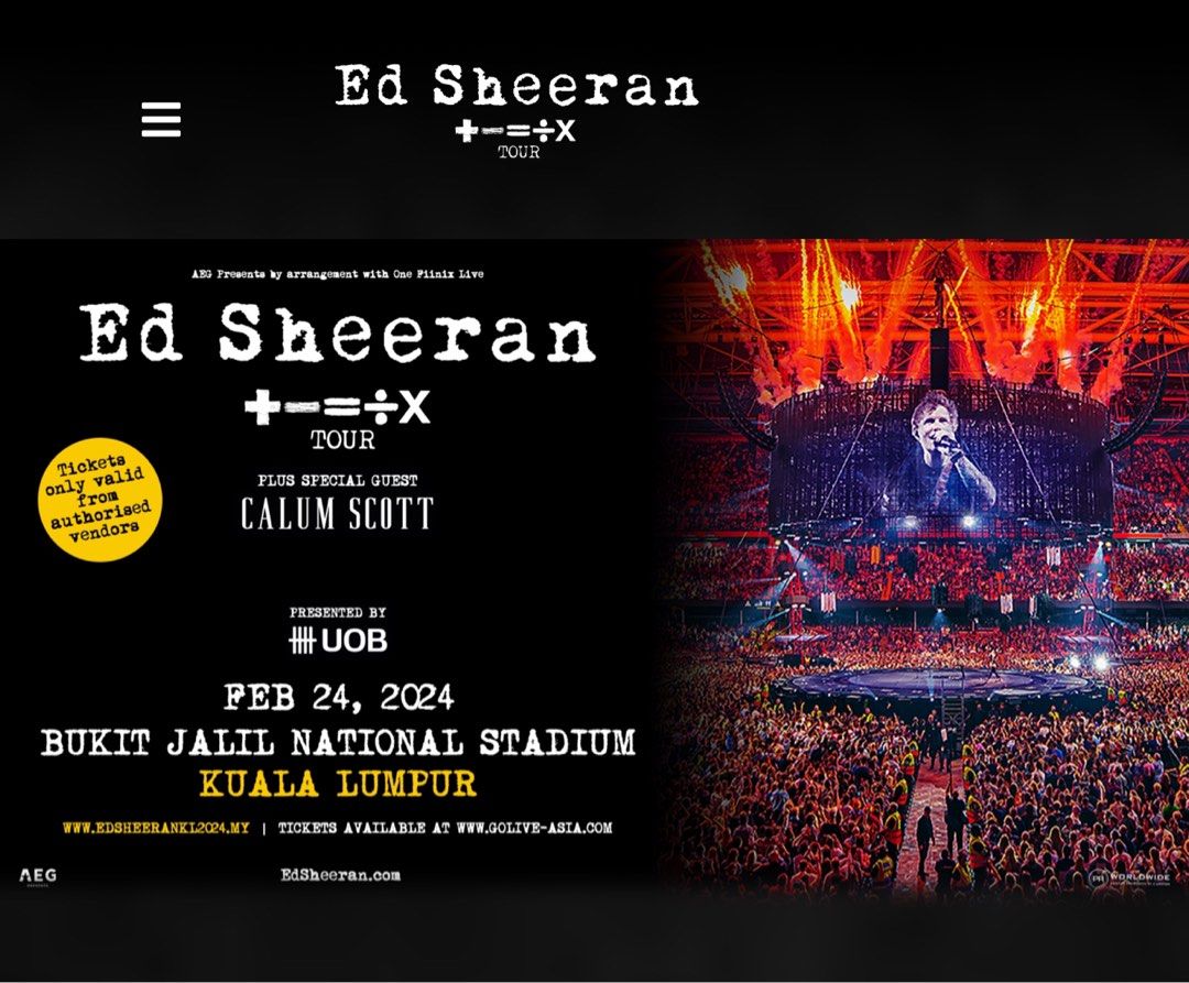 Ed Sheeran 2024 Malaysia concert tour, Tickets & Vouchers, Event