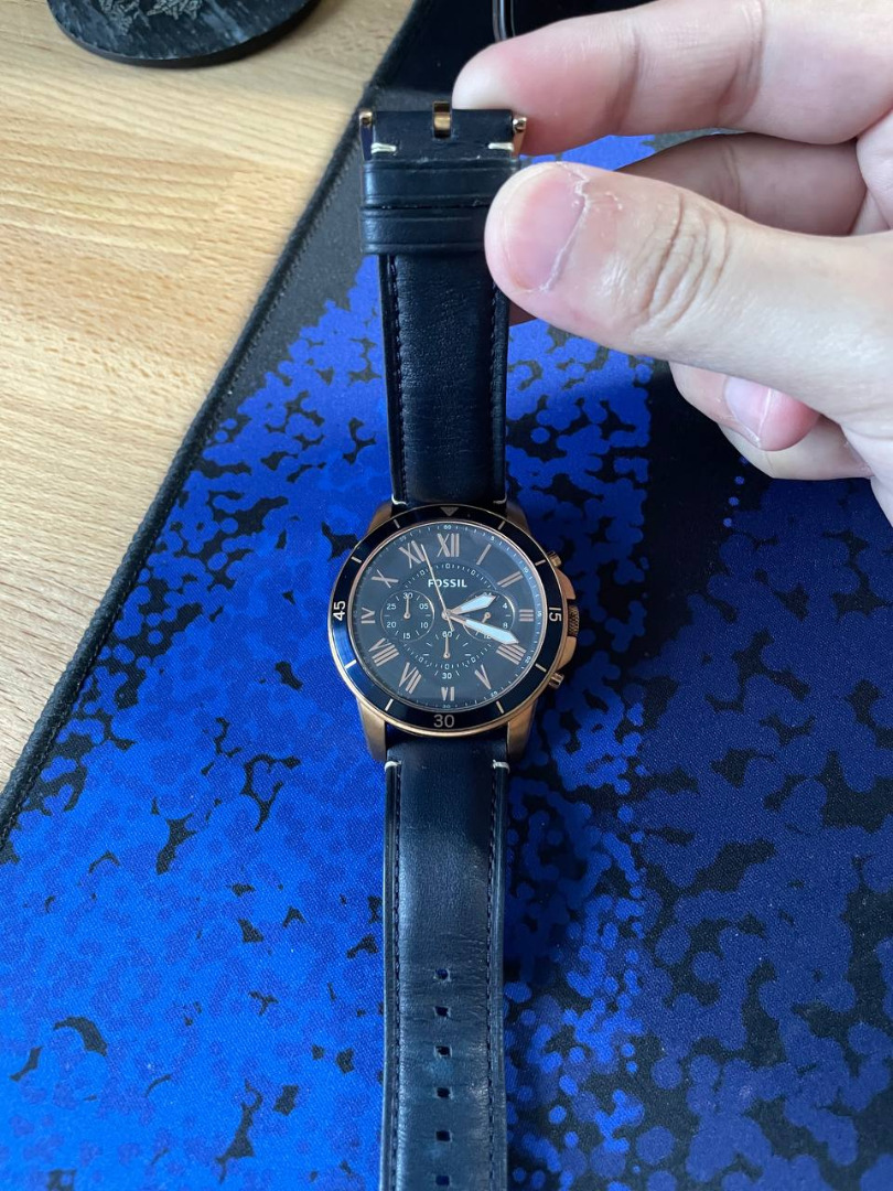 Fossil grant chronograph clearance navy leather watch