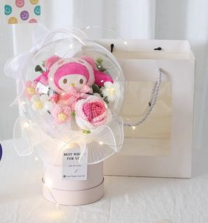 FREE DELIVERY SG Ready Stock Melody, Cinnamoroll plush bouquet crochet flower Acrylic ball Birthday, anniversary, graduation, valentine Gifts
