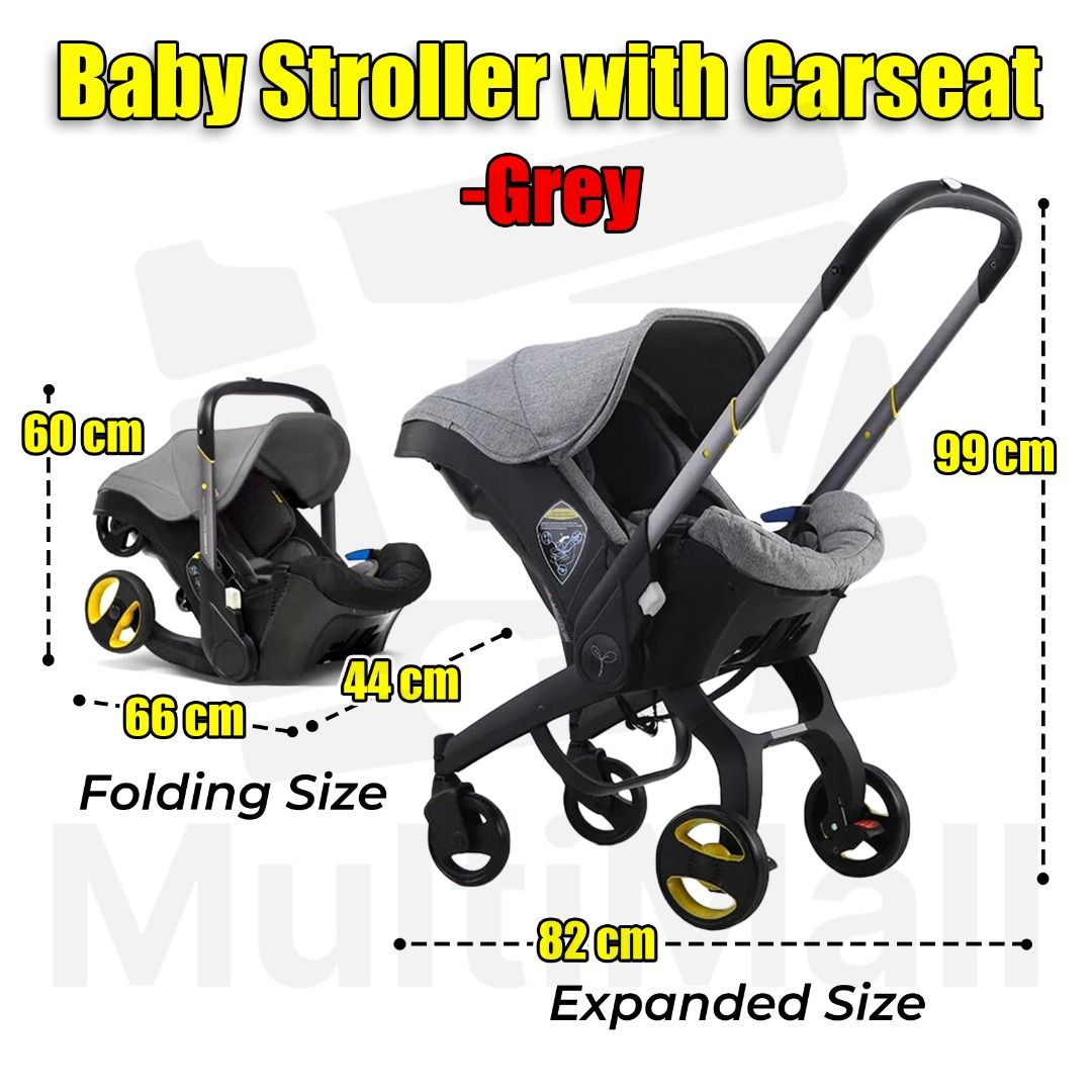Baby Stroller Grey with Car Seat Baby Stroller Light Weight Newborn Stroller up to 2 years old 4 in 1 Travel Stroller with Foldable Canopy 2 Way