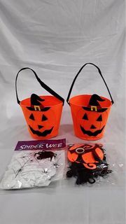 Halloween Pumpkin Bucket Loot Bag Trick or Treat Costume Party Sack Candies Kids Giveaway Giveaways Spider Web Halloween Decoration Loot Bag