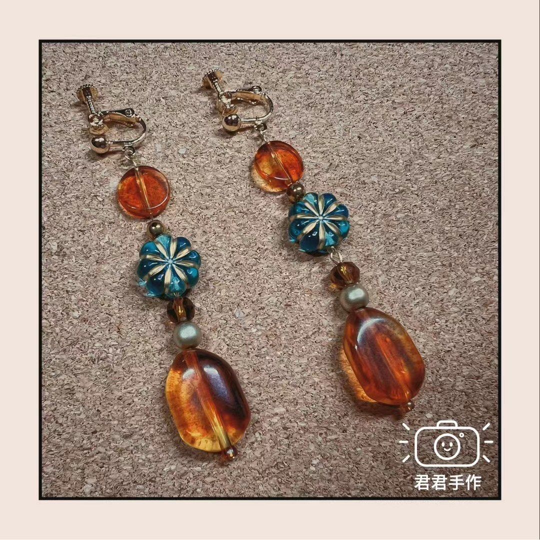 Handmade Earrings落日湖畔系列·【琥珀花丛】
