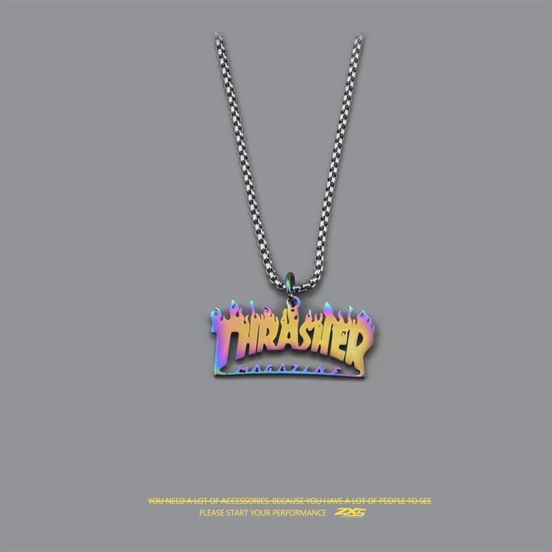 Hardened Hip Hop Titanium Necklace Thrasher Magazine Flame Co Branded Mens