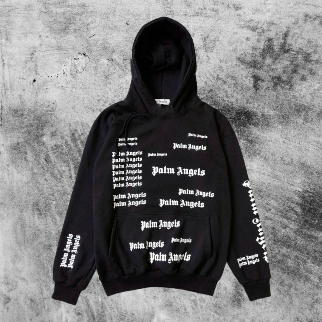Hoodie Palm Angels Full Print Hitam, Fesyen Pria, Pakaian Baju