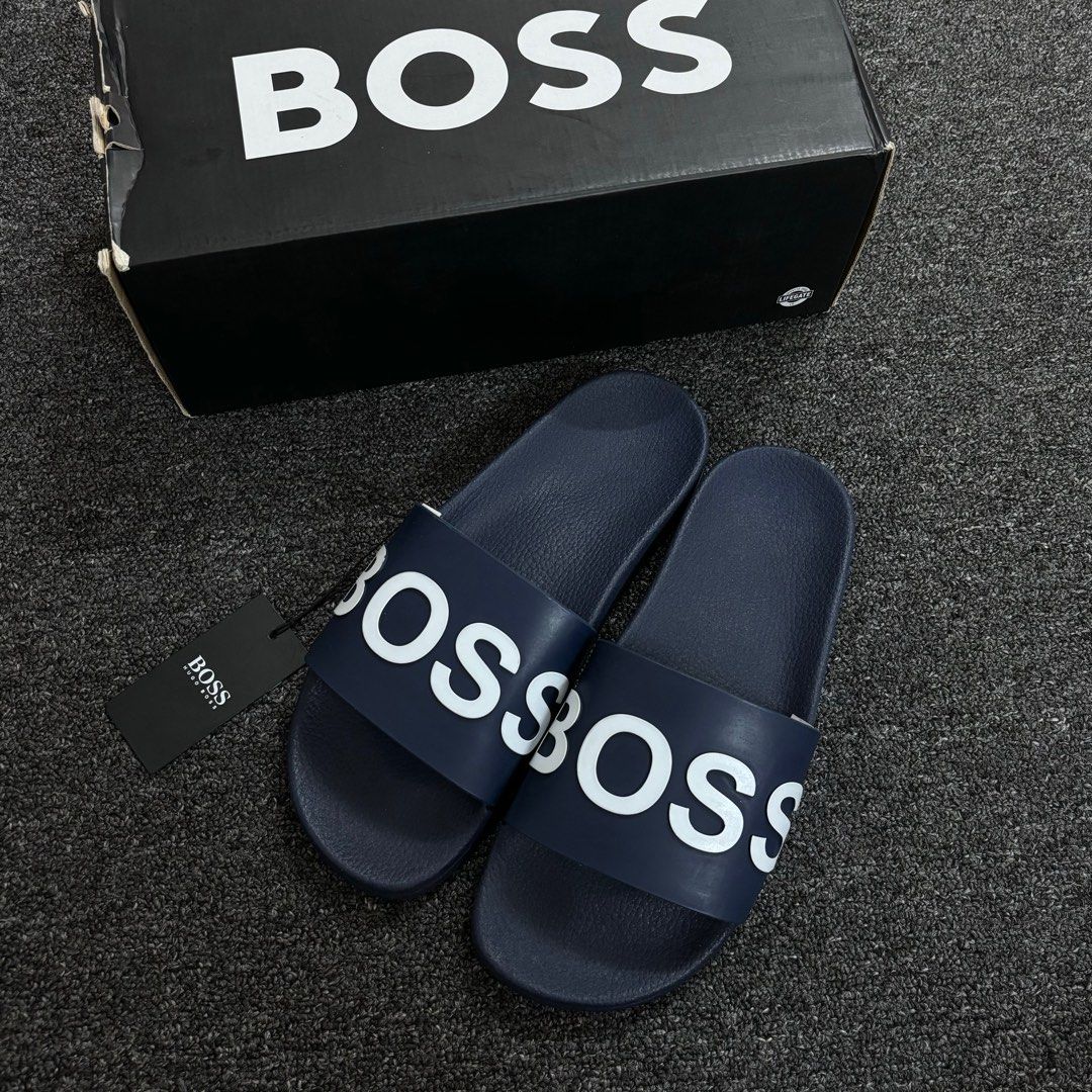 Black hugo boss sliders discount