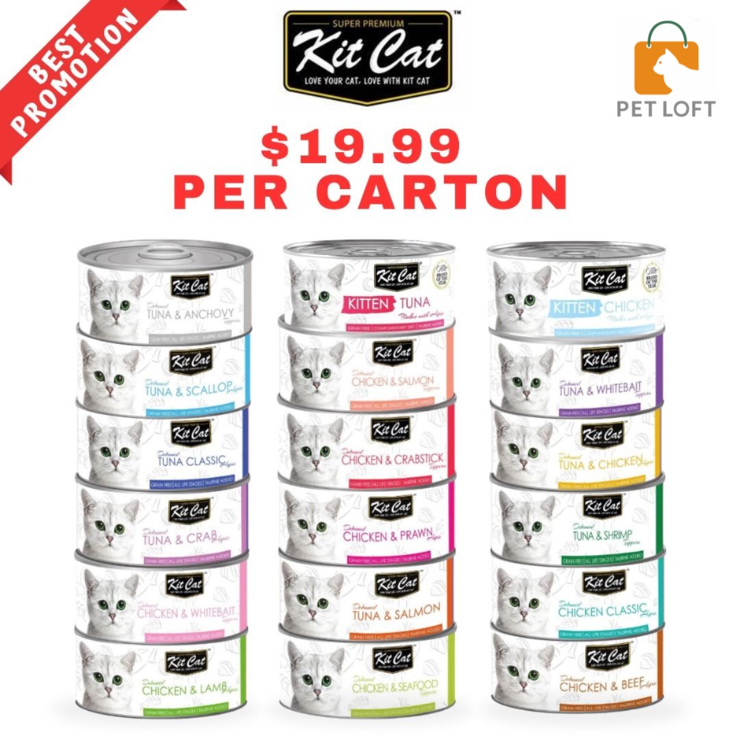 Kit Cat Tuna & Chicken Canned Wet Cat Food Topper 80g x 24 Cans, Pet