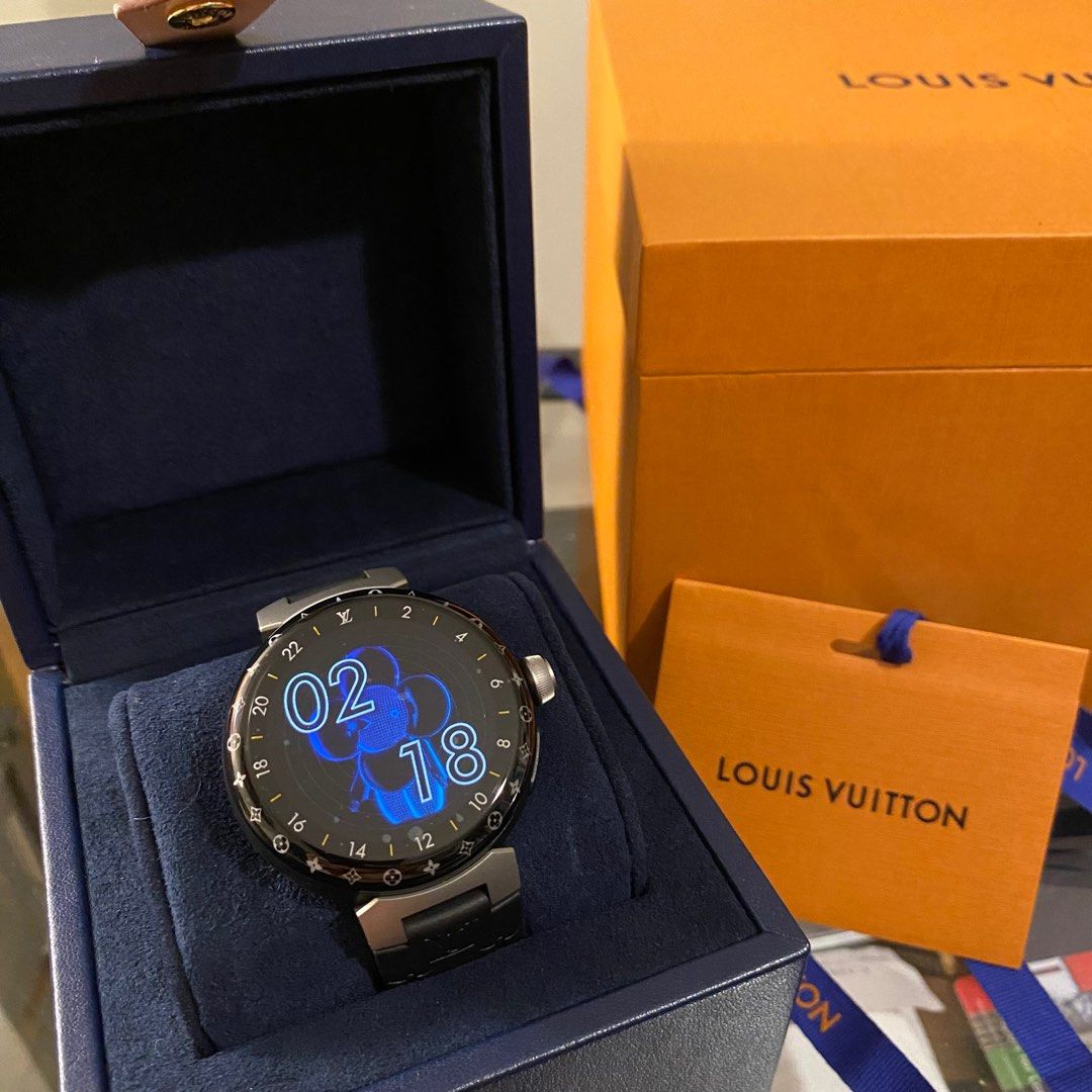 Louis Vuitton Mens Tambour In Black watch Q118f1 New Mint Condition!!!