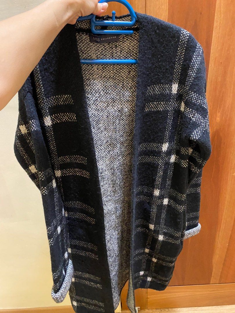MARKS AND SPENCER Womens Black V Neck Check Acrylic Cardigan