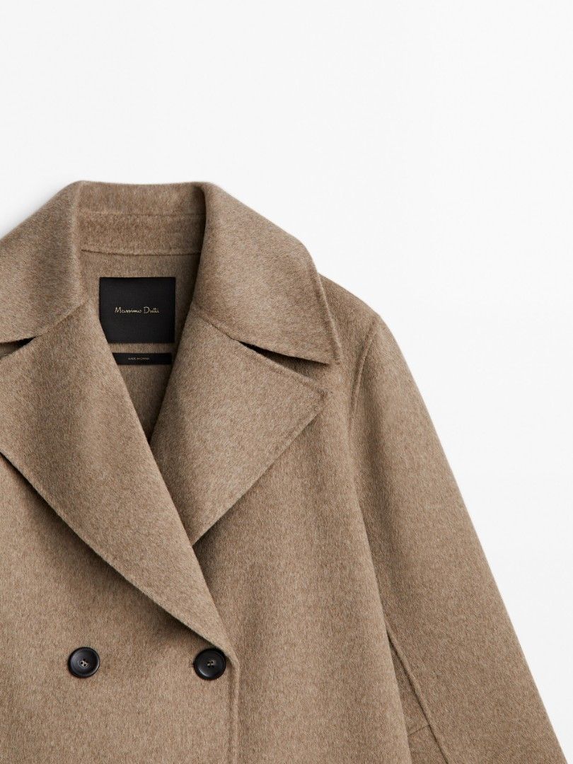 Massimo Dutti Short Wool Blend Coat with Pockets, Women's Fashion