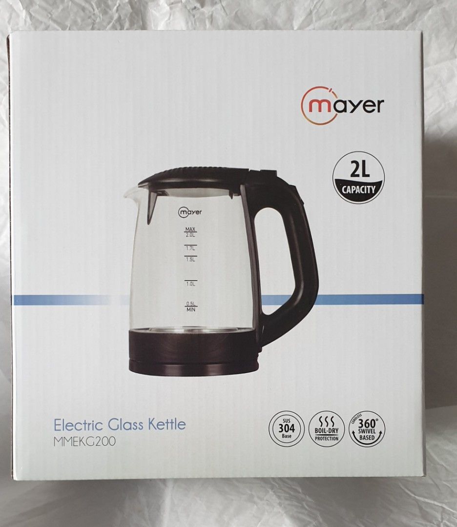 MAYER ELECTRIC GLASS KETTLE 2L, TV & Home Appliances, Kitchen Appliances, Kettles & Airpots on