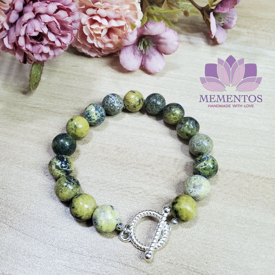 Natural Yellow Turquoise Jasper Bracelet 8mm Beads with toggle