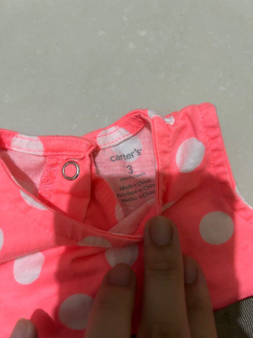 Neon Pink Polka Dress (Category: Babies & Kids Fashion) located in Manila. Submitted by samzolanski (Listing ID 1262370536, Image 2). Description: 3 months on tag but may fit newborn-2 months, petite frame.