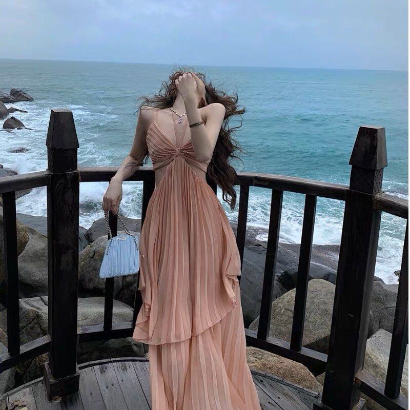 Pink chiffon shop beach dress