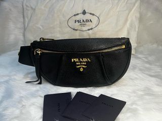 AUTHENTIC Prada Vitello Phenix Logo Belt Bag Bianco Crossbody VERY GOOD