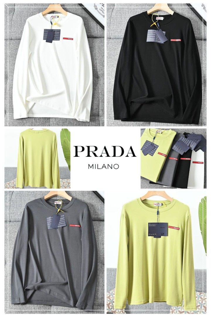 Prada 23SS秋季新款膠標logo圓領長袖衫, 名牌, 服裝- Carousell