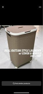 Rattan Laundry Basket with cover and wheels