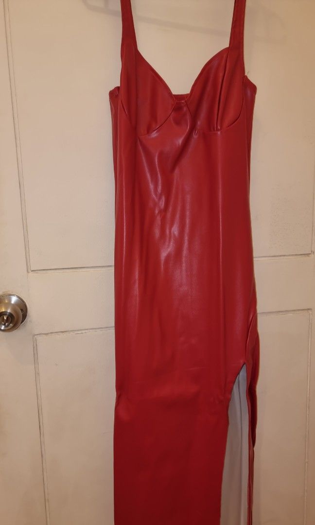 Red Faux Leather Dress, Women's Fashion, Dresses & Sets, Dresses on ...